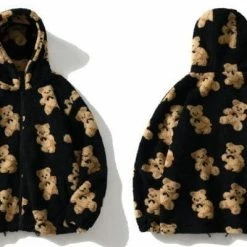 Coupon 🧨 Streetgarm NEW Bear Print Sherpa Zip Hoodie ✔️ 15 Streetgarm NEW Bear Print Sherpa Zip Hoodie