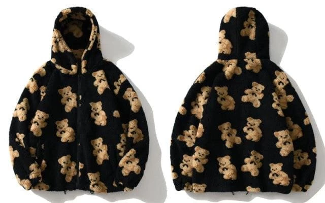 Coupon 🧨 Streetgarm NEW Bear Print Sherpa Zip Hoodie ✔️ 7 Streetgarm NEW Bear Print Sherpa Zip Hoodie