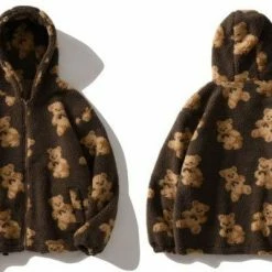 Coupon 🧨 Streetgarm NEW Bear Print Sherpa Zip Hoodie ✔️ 14 Streetgarm NEW Bear Print Sherpa Zip Hoodie