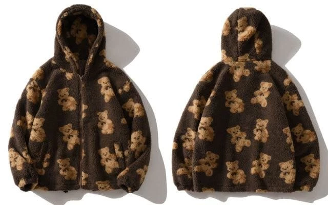Coupon 🧨 Streetgarm NEW Bear Print Sherpa Zip Hoodie ✔️ 6 Streetgarm NEW Bear Print Sherpa Zip Hoodie