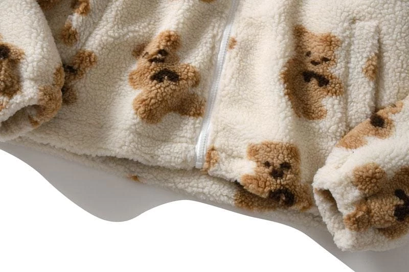 Coupon 🧨 Streetgarm NEW Bear Print Sherpa Zip Hoodie ✔️ 10 Streetgarm NEW Bear Print Sherpa Zip Hoodie