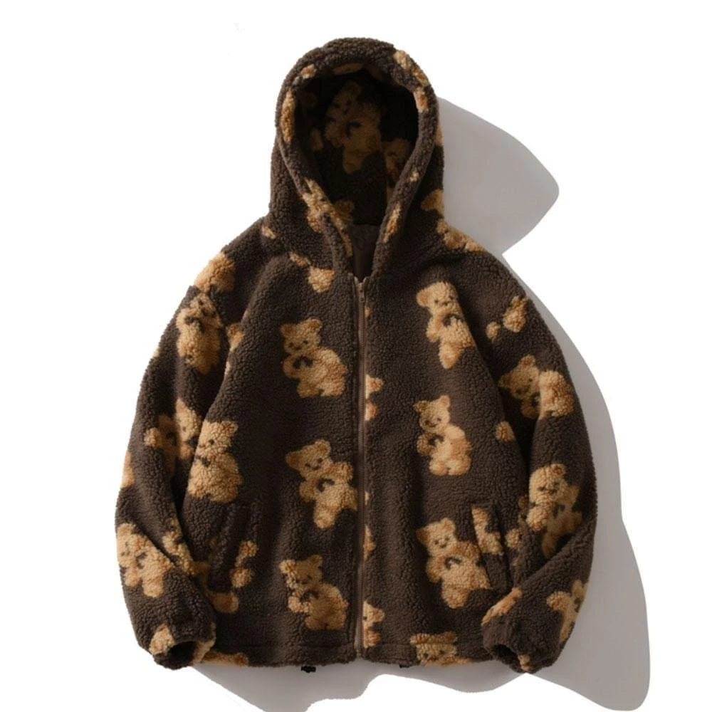 Coupon 🧨 Streetgarm NEW Bear Print Sherpa Zip Hoodie ✔️ 11 Streetgarm NEW Bear Print Sherpa Zip Hoodie