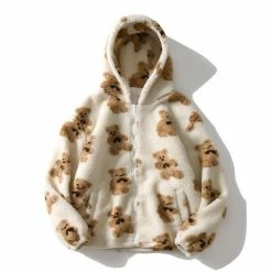 Coupon 🧨 Streetgarm NEW Bear Print Sherpa Zip Hoodie ✔️ 16 Streetgarm NEW Bear Print Sherpa Zip Hoodie