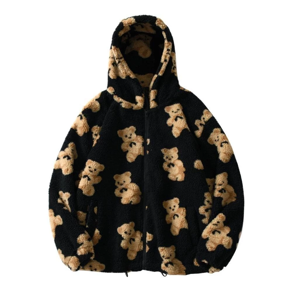 Coupon 🧨 Streetgarm NEW Bear Print Sherpa Zip Hoodie ✔️ 3 Streetgarm NEW Bear Print Sherpa Zip Hoodie