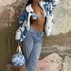 Streetgarm SALE Blue Baggy Boyfriend Pulled Fabric Jeans