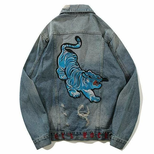 Buy ๐ Streetgarm Blue Tiger Denim Jacket NEW ๐ฅ 3 Streetgarm Blue Tiger Denim Jacket NEW