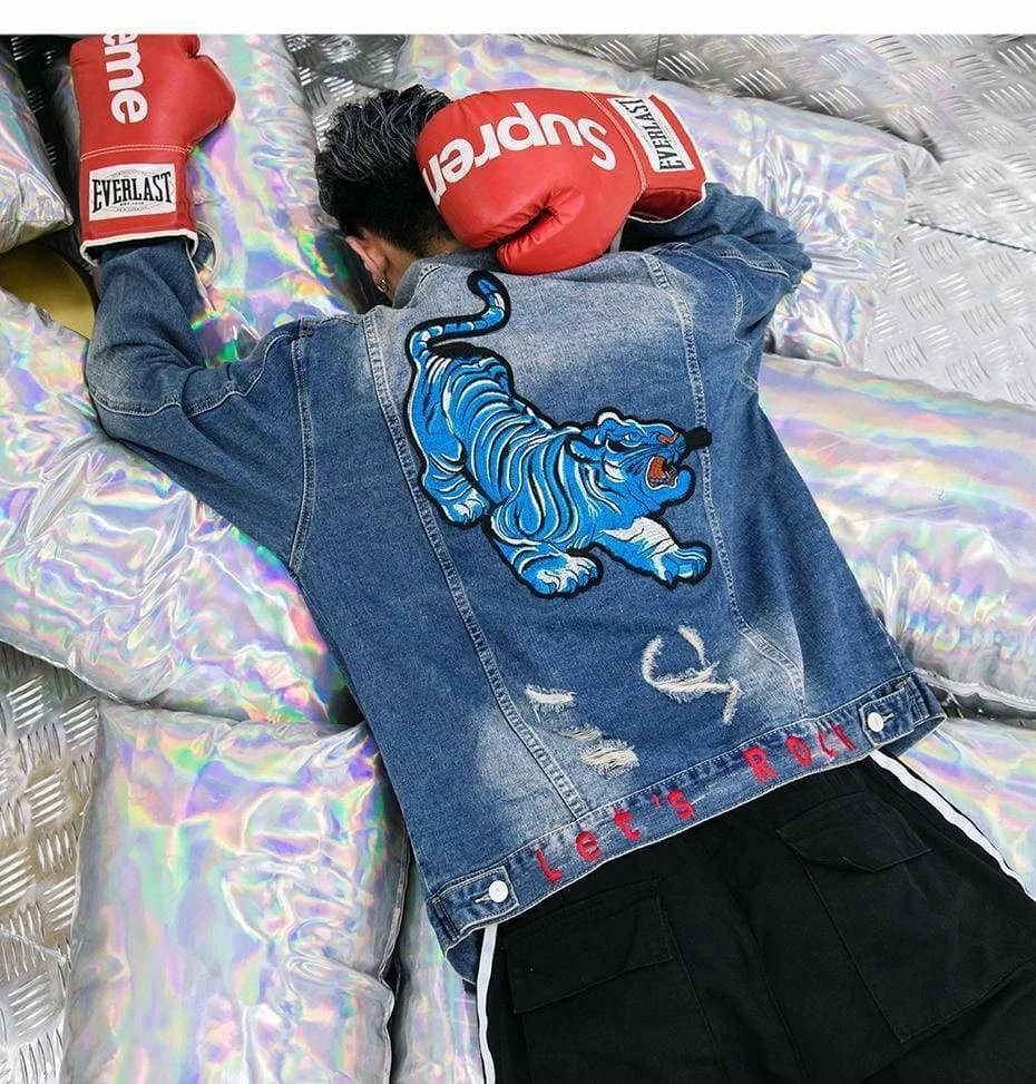 Buy ๐ Streetgarm Blue Tiger Denim Jacket NEW ๐ฅ 10 Streetgarm Blue Tiger Denim Jacket NEW