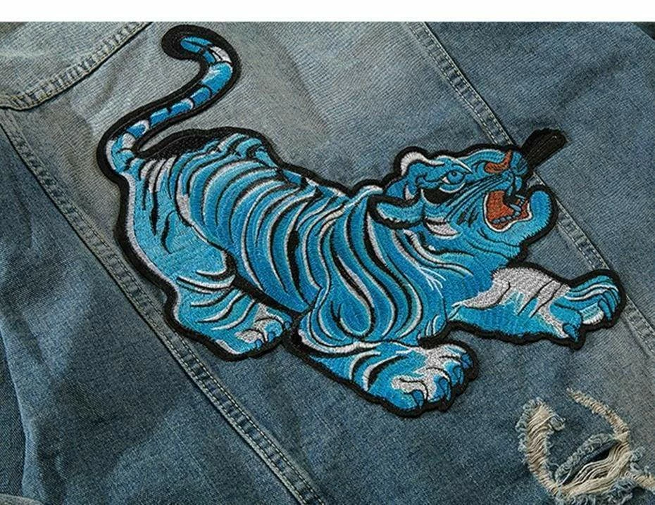 Buy ๐ Streetgarm Blue Tiger Denim Jacket NEW ๐ฅ 5 Streetgarm Blue Tiger Denim Jacket NEW