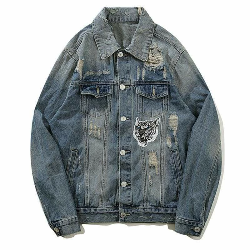 Buy ๐ Streetgarm Blue Tiger Denim Jacket NEW ๐ฅ 4 Streetgarm Blue Tiger Denim Jacket NEW