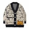 Streetgarm Cartoon Cat Print Knitted Cardigan NEW