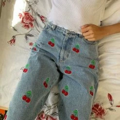 Outlet ❤️ Streetgarm Cherry Embroidered High Waist 👖 Jeans NEW 😉 11 Streetgarm Cherry Embroidered High Waist Jeans NEW