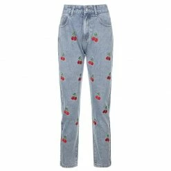 Streetgarm Cherry Embroidered High Waist Jeans NEW