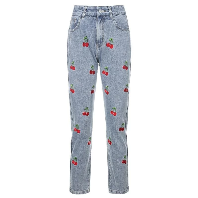Outlet ❤️ Streetgarm Cherry Embroidered High Waist 👖 Jeans NEW 😉 3 Streetgarm Cherry Embroidered High Waist Jeans NEW