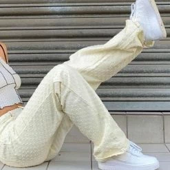 Streetgarm Ecru Pulled Distressed Slouchy Jeans