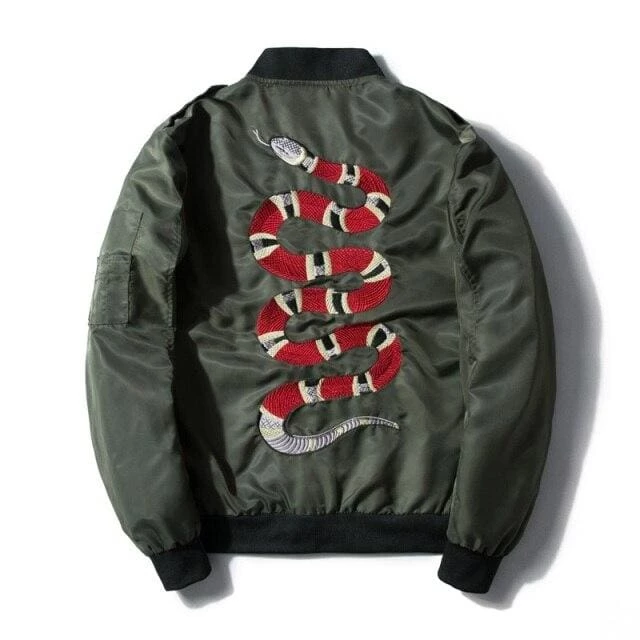 Wholesale 👍 Streetgarm Embroidered King Snake Bomber Jacket NEW ⌛ 5 Streetgarm Embroidered King Snake Bomber Jacket NEW