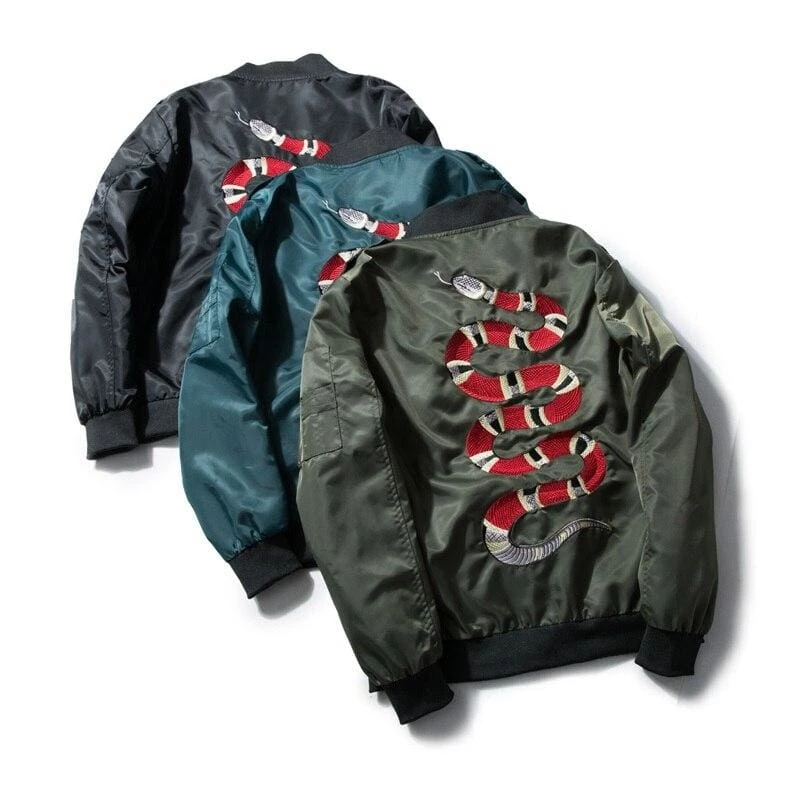 Wholesale 👍 Streetgarm Embroidered King Snake Bomber Jacket NEW ⌛ 4 Streetgarm Embroidered King Snake Bomber Jacket NEW