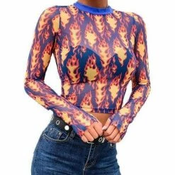 Streetgarm NEW Flame Print Mesh Crop Top