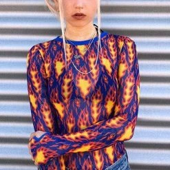 Streetgarm NEW Flame Print Mesh Crop Top
