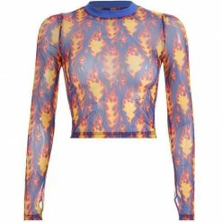 Streetgarm NEW Flame Print Mesh Crop Top