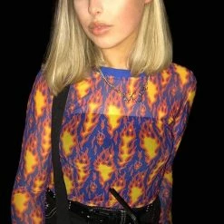 Streetgarm NEW Flame Print Mesh Crop Top
