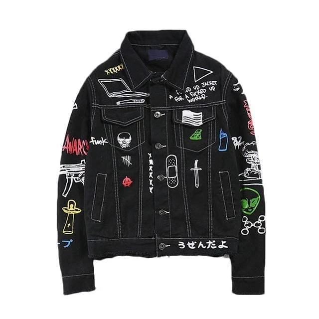Cheapest ๐ Streetgarm Graffiti Denim Jacket ๐ 3 Streetgarm Graffiti Denim Jacket