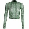 Streetgarm Green Snake High Neck Mesh Long Sleeve Crop Top NEW