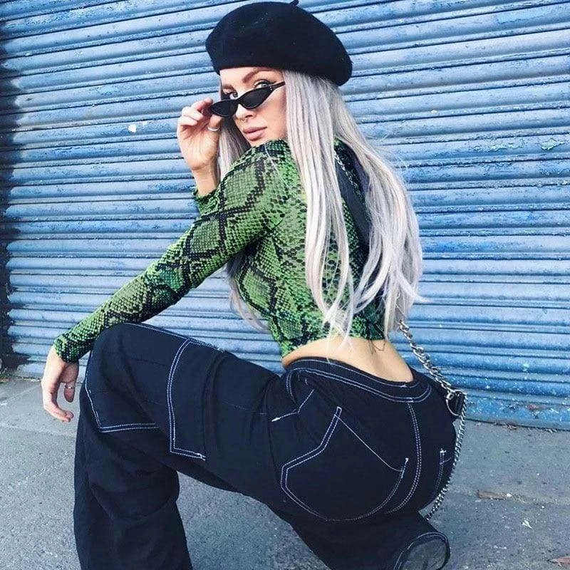 Buy โจ Streetgarm Green Snake High Neck Mesh Long Sleeve Crop Top NEW ๐ 6 Streetgarm Green Snake High Neck Mesh Long Sleeve Crop Top NEW