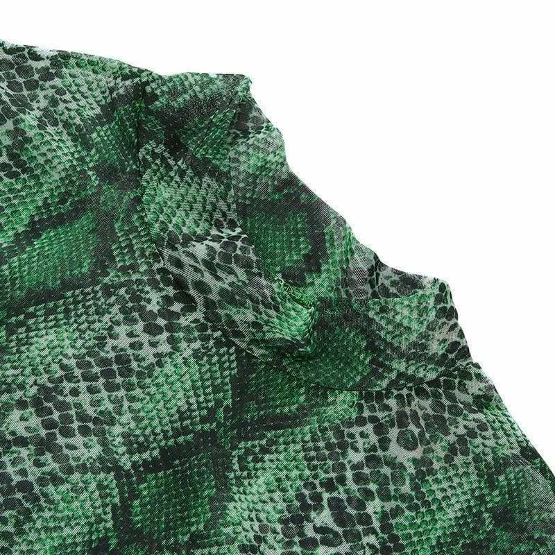 Buy โจ Streetgarm Green Snake High Neck Mesh Long Sleeve Crop Top NEW ๐ 9 Streetgarm Green Snake High Neck Mesh Long Sleeve Crop Top NEW