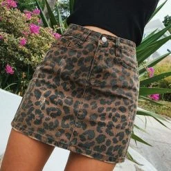 Streetgarm Leopard Print Denim Skirt NEW