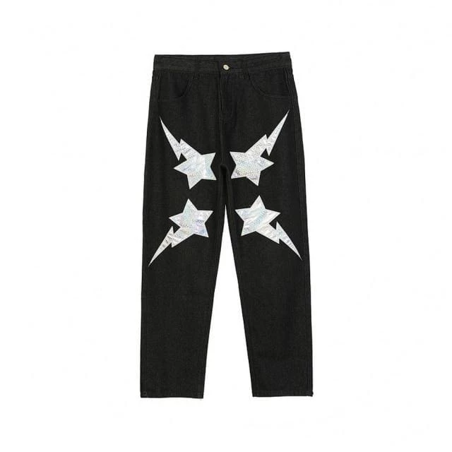 Best Sale ๐ Streetgarm Made Extreme Star Patchwork Black ๐ Jeans NEW โ 5 Streetgarm Made Extreme Star Patchwork Black Jeans NEW