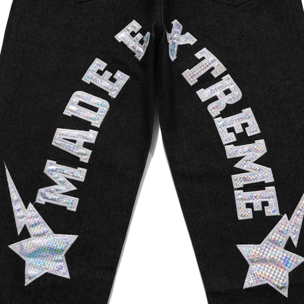 Best Sale ๐ Streetgarm Made Extreme Star Patchwork Black ๐ Jeans NEW โ 7 Streetgarm Made Extreme Star Patchwork Black Jeans NEW