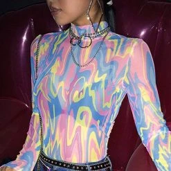 Streetgarm Marble High Neck Mesh Bodysuit NEW