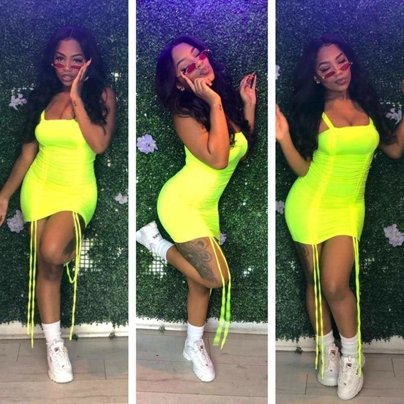 Wholesale 🤩 Streetgarm NEW Neon Ruched Strappy Mini 👗 Dress 🔥 12 Streetgarm NEW Neon Ruched Strappy Mini Dress