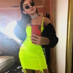 Wholesale 🤩 Streetgarm NEW Neon Ruched Strappy Mini 👗 Dress 🔥 23 Streetgarm NEW Neon Ruched Strappy Mini Dress