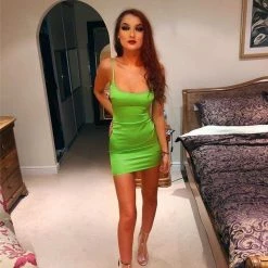 Cheap ⭐ Streetgarm NEW Neon Satin Mini 👗 Dress 🔔 36 Streetgarm NEW Neon Satin Mini Dress