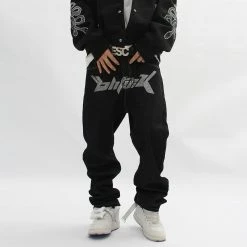 Streetgarm OhFuck Y2K Silver Print Denim Jeans NEW