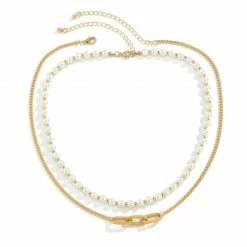 Streetgarm Pearl Necklace Link Chain Set