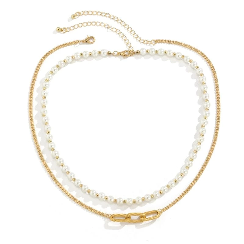 Cheapest ⌛ Streetgarm Pearl Necklace Link Chain Set 🌟 3 Streetgarm Pearl Necklace Link Chain Set