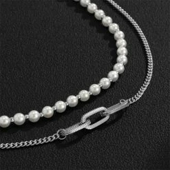 Cheapest ⌛ Streetgarm Pearl Necklace Link Chain Set 🌟 9 Streetgarm Pearl Necklace Link Chain Set