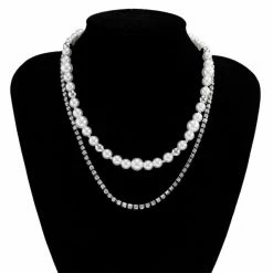 Streetgarm NEW Pearl Necklace Rhinestone Chain Set