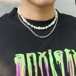 Streetgarm NEW Pearl Necklace Rhinestone Chain Set