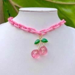 Streetgarm Pink Cherry Acrylic Chain Necklace
