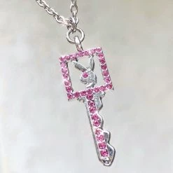 Streetgarm NEW Pink Crystal Playboy Bunny Key Necklace