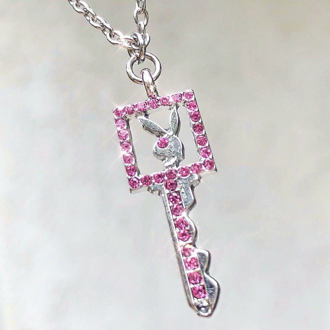 Best Pirce ๐ Streetgarm NEW Pink Crystal Playboy Bunny Key Necklace ๐ 4 Streetgarm NEW Pink Crystal Playboy Bunny Key Necklace