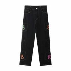 Streetgarm Retro Letter Print Straight Cargo Pants NEW
