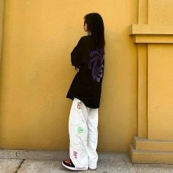 Streetgarm Retro Letter Print Straight Cargo Pants NEW