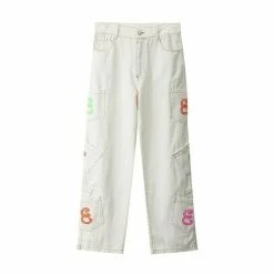 Streetgarm Retro Letter Print Straight Cargo Pants NEW