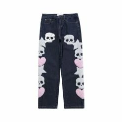 Streetgarm Skull And Five Stars Embroidered Jeans