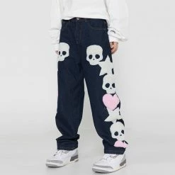 Streetgarm Skull And Five Stars Embroidered Jeans