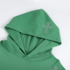Streetgarm Unknown Cross Rhinestone Hoodie - Green NEW